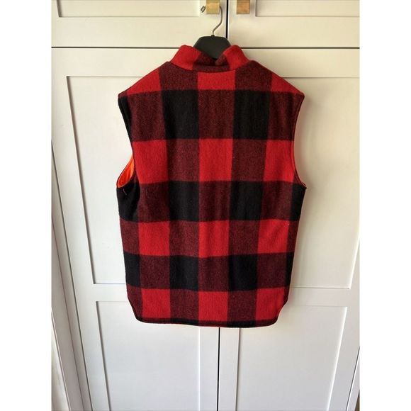 Vtg WOOLRICH Reversible Buffalo Plaid Mackinaw Orange Hunting Vest/Jacket M/L - Picture 3 of 10